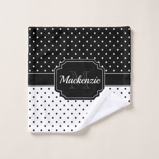 Schwarze u. weiße Punkte Badhandtuch Set (Waschlappen)