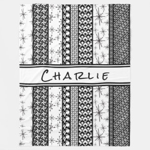 Schwarze u. weiße Retro Muster-Streifen 1 Fleecedecke