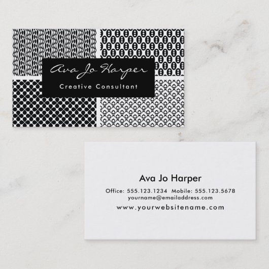Schwarze u. weiße Retro Muster x vier: Spaß u. Visitenkarte (Vorne/Hinten)