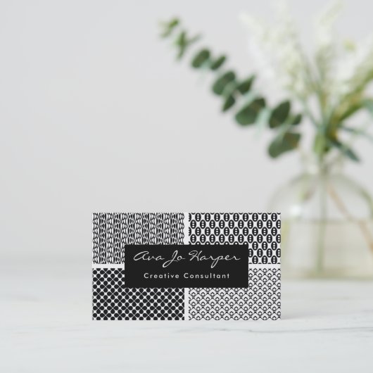 Schwarze u. weiße Retro Muster x vier: Spaß u. Visitenkarte (Stehend Vorderseite)