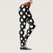 Schwarze u. weiße Retro Tupfen mit orange Streifen Leggings (Rechts)