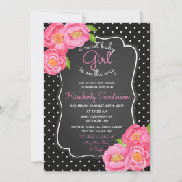 Schwarze u. weiße rosa BlumenBabyparty-Einladung Einladung