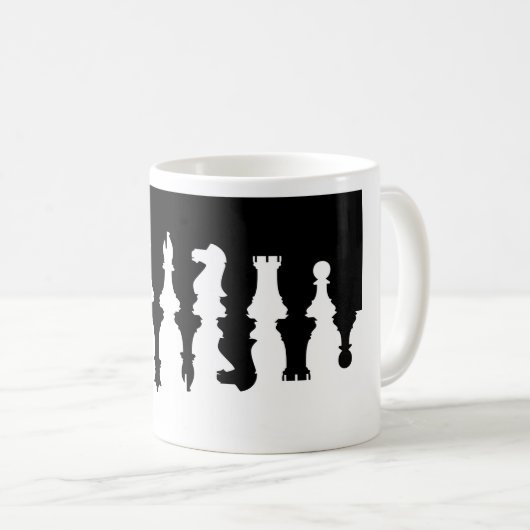 Schwarze u. weiße Schach-Stücke Kaffeetasse (VorderseiteRechts)