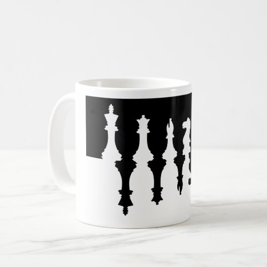 Schwarze u. weiße Schach-Stücke Kaffeetasse (Vorderseite Links)