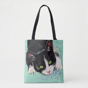 Schwarze u. weiße Smokings-Katze Tasche