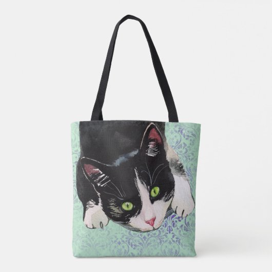 Schwarze u. weiße Smokings-Katze Tasche (Rückseite)