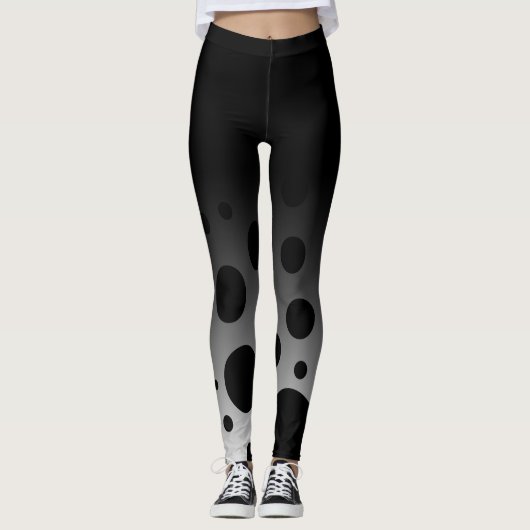 Schwarze u. weiße Spaß-Punkte u. Kreise mit Ombre Leggings (Vorderseite)