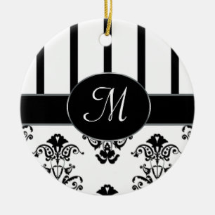 Schwarze u. weiße Streifen, Monogramm-Barock Keramikornament