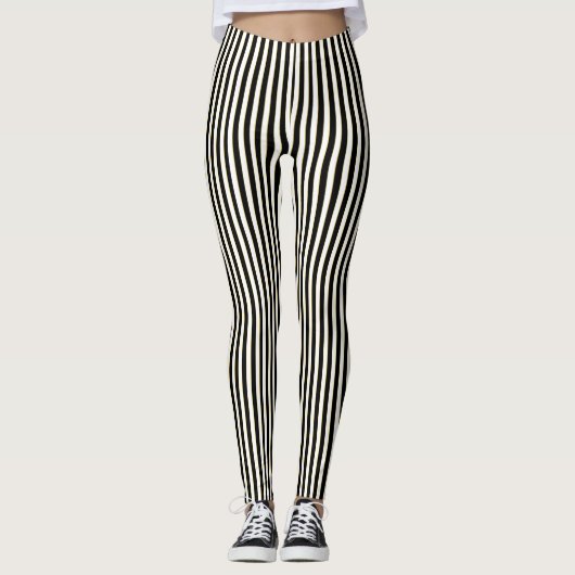 Schwarze u. weiße Streifen-Muster-Leggings Leggings (Vorderseite)
