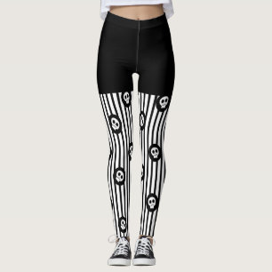 Schwarze u. weiße Streifen u. kleine Schädel Leggings