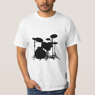 Schwarze u. weiße Trommel-Ausrüstungs-Silhouette - T-Shirt