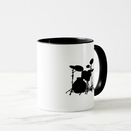 Schwarze u. weiße Trommel-Ausrüstungs-Silhouette - Tasse (VorderseiteRechts)