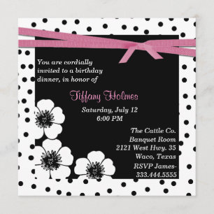 Schwarze u. weiße Tupfen-Geburtstags-Einladung Einladung