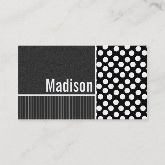 Schwarze u. weiße Tupfen Visitenkarte (Vorderseite)