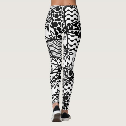 Schwarze u. weiße verrückte, einzigartige, Retro Leggings (Rückseite)