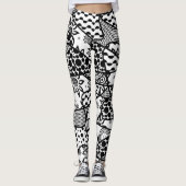 Schwarze u. weiße verrückte, einzigartige, Retro Leggings (Vorderseite)