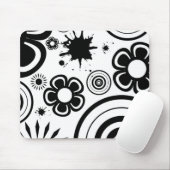 Schwarze u. weiße wunderliche Blumen, Kreise, Mousepad (Mit Mouse)