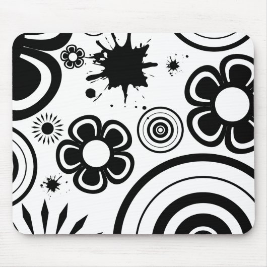 Schwarze u. weiße wunderliche Blumen, Kreise, Mousepad (Vorne)