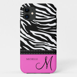 Schwarze u. weiße Zebrastreifen mit Pink iPhone 11 Hülle