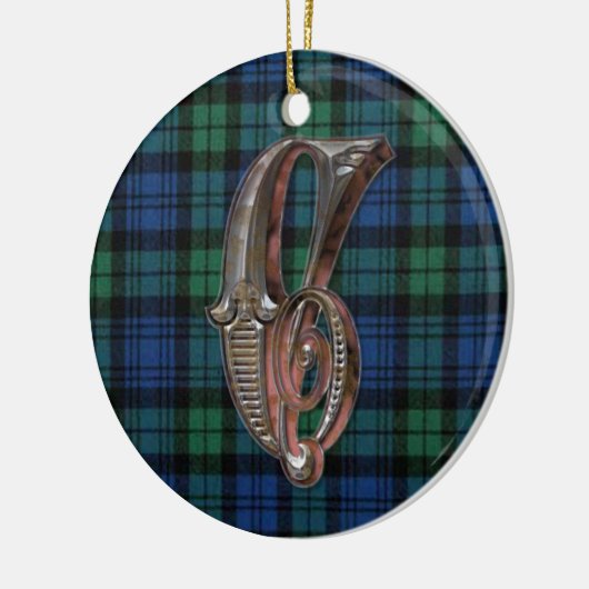 Schwarze Uhr-karierte Monogrammverzierung Keramik Ornament (Links)