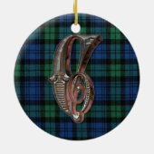 Schwarze Uhr-karierte Monogrammverzierung Keramik Ornament (Hinten)