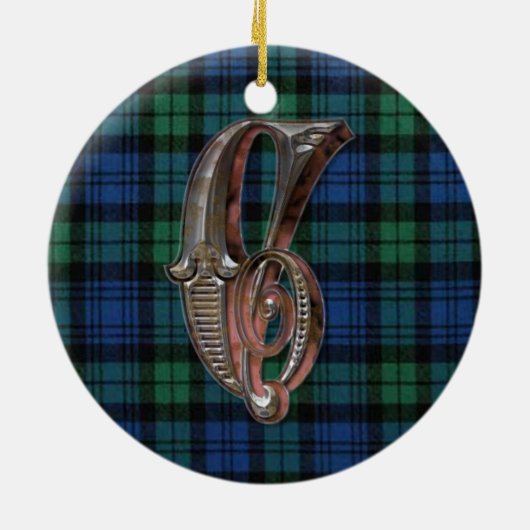 Schwarze Uhr-karierte Monogrammverzierung Keramik Ornament (Hinten)