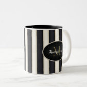 Schwarze und antike weiße Streifen Bronze Monogram Zweifarbige Tasse (VorderseiteRechts)