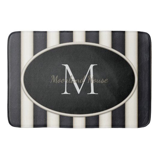 Schwarze und antike weiße Streifen Oval Gerahmte M Badematte (Vorderseite)