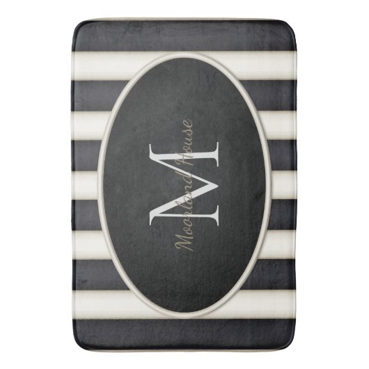 Schwarze und antike weiße Streifen Oval Gerahmte M Badematte (Vorderseite Vertikal)