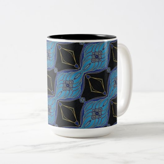 Schwarze und Aquamarine Abstrakte Diamanten Tasse (VorderseiteRechts)