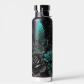 Schwarze und Aquamarine Federn und Blume Trinkflasche (Links)