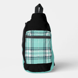 Schwarze und Aquamarine Karierte Drucktasche Crossbody Bag