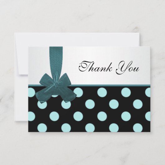 Schwarze und aquamarine Polkapunkte danken Ihnen Dankeskarte (Vorderseite)