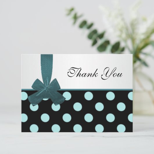 Schwarze und aquamarine Polkapunkte danken Ihnen Dankeskarte (Stehend Vorderseite)