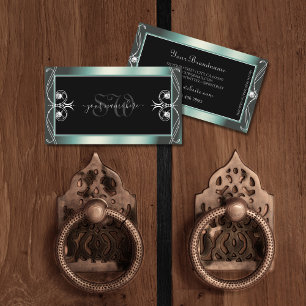 Schwarze und Aquamarine Sparkle-Diamanten-Initiale Visitenkarte