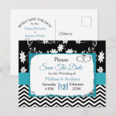 Schwarze und blaue Blumenstrauß Save the Date Ankündigungspostkarte (Vorne/Hinten)