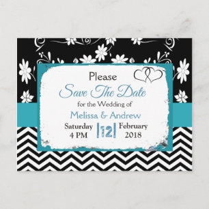 Schwarze und blaue Blumenstrauß Save the Date Ankündigungspostkarte