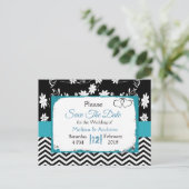 Schwarze und blaue Blumenstrauß Save the Date Ankündigungspostkarte (Stehend Vorderseite)