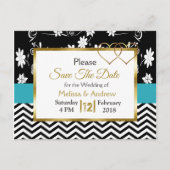 Schwarze und blaue Blumenstrauß Save the Date Ankündigungspostkarte (Vorderseite)