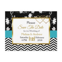 Schwarze und blaue Blumenstrauß Save the Date