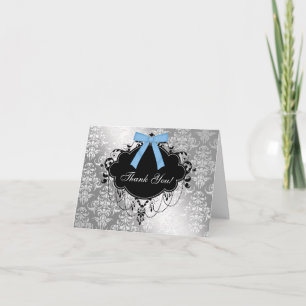 Schwarze und blaue Damast-Taufdankeskarten Dankeskarte