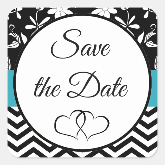 Schwarze und blaue florale Save the Date Aufkleber (Vorderseite)