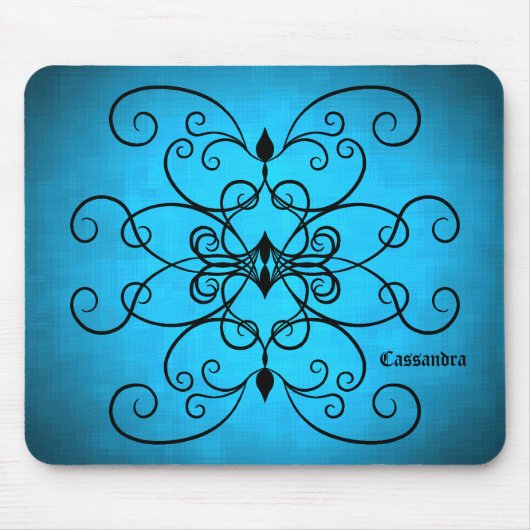 Schwarze und blaue Herzen und Wirbel personalisier Mousepad (Vorne)