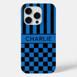 Schwarze und blaue karierte gestreifte Personalisi Case-Mate iPhone Hülle