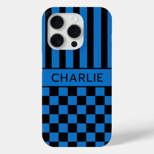 Schwarze und blaue karierte gestreifte Personalisi Case-Mate iPhone Hülle