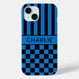 Schwarze und blaue karierte gestreifte Personalisi Case-Mate iPhone Hülle