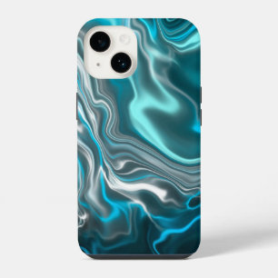 Schwarze und blaue Marmor Fluid Art   iPhone 14 Hülle