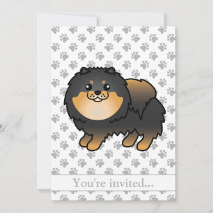 Schwarze und braune Pomeranian-Hunde-Geburtstagsfe Einladung
