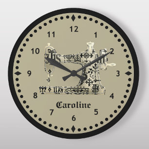 Schwarze und braune Vintage-Nähmaschinen-Uhr Große Wanduhr