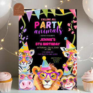 Schwarze und bunte wilde Safari-Tiere Geburtstag Einladung